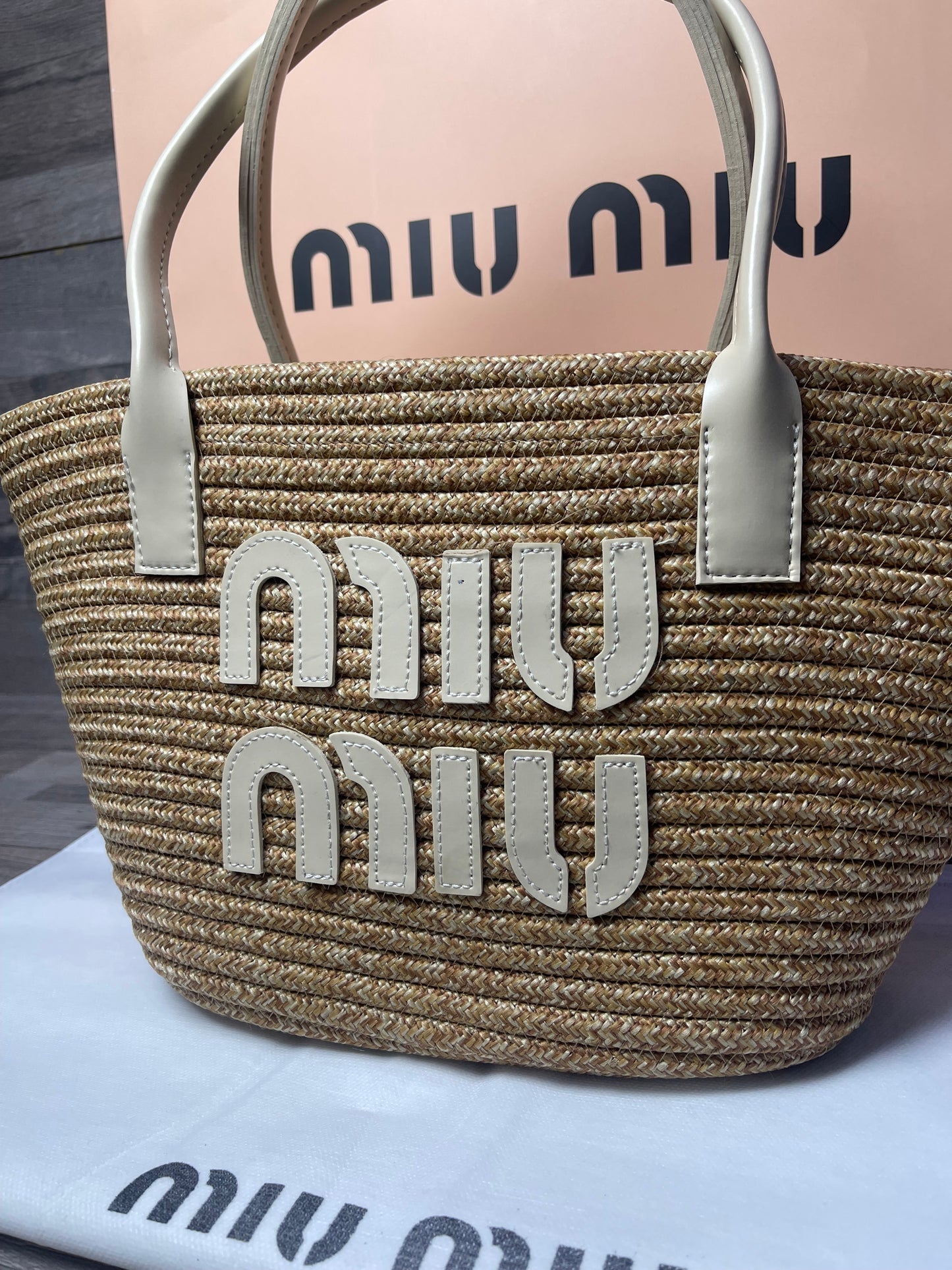 Miu Miu Woven Straw Beige 2025
