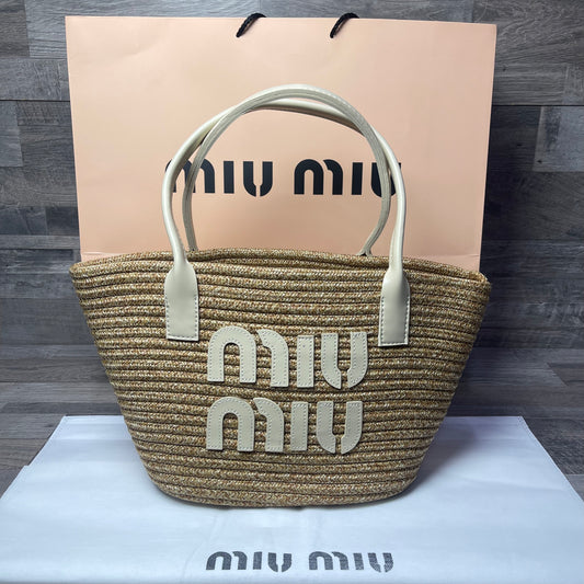 Miu Miu Woven Straw Beige  2025
